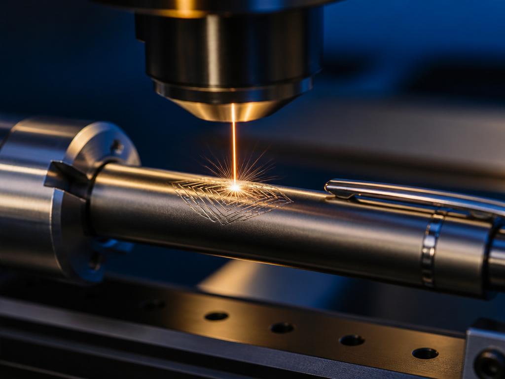 Caneta sendo gravada a laser